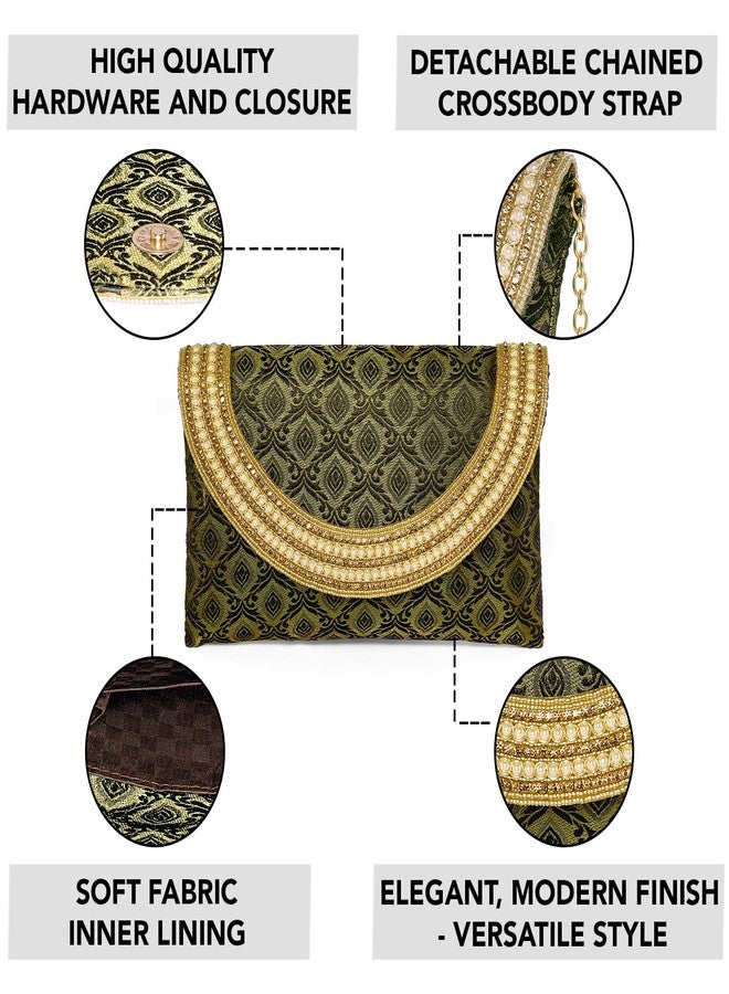 Peora Black Clutch Purse for Women Girls Handmade Evening Bag with Artificial Beads Flap - Image 3